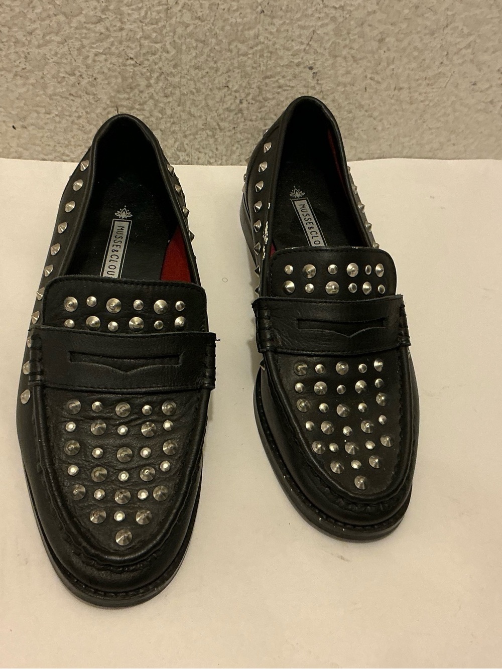 Musse & Cloud Studded Black Leather Loafers - Women’s Penny Loafers
